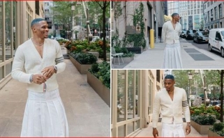Westbrookas įkėlė savo nuotraukas gatvėje vilkint baltą sijoną