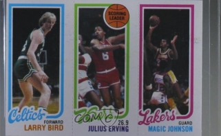 Krepšinio kortelė su L.Birdu, J.Ervingu ir M.Johnsonu parduota už fantastišką sumą
